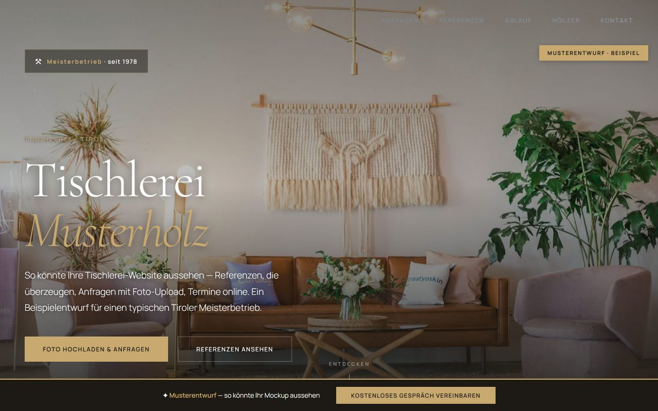 Konzeptentwurf einer Website für einen Tiroler Tischlerei-Meisterbetrieb