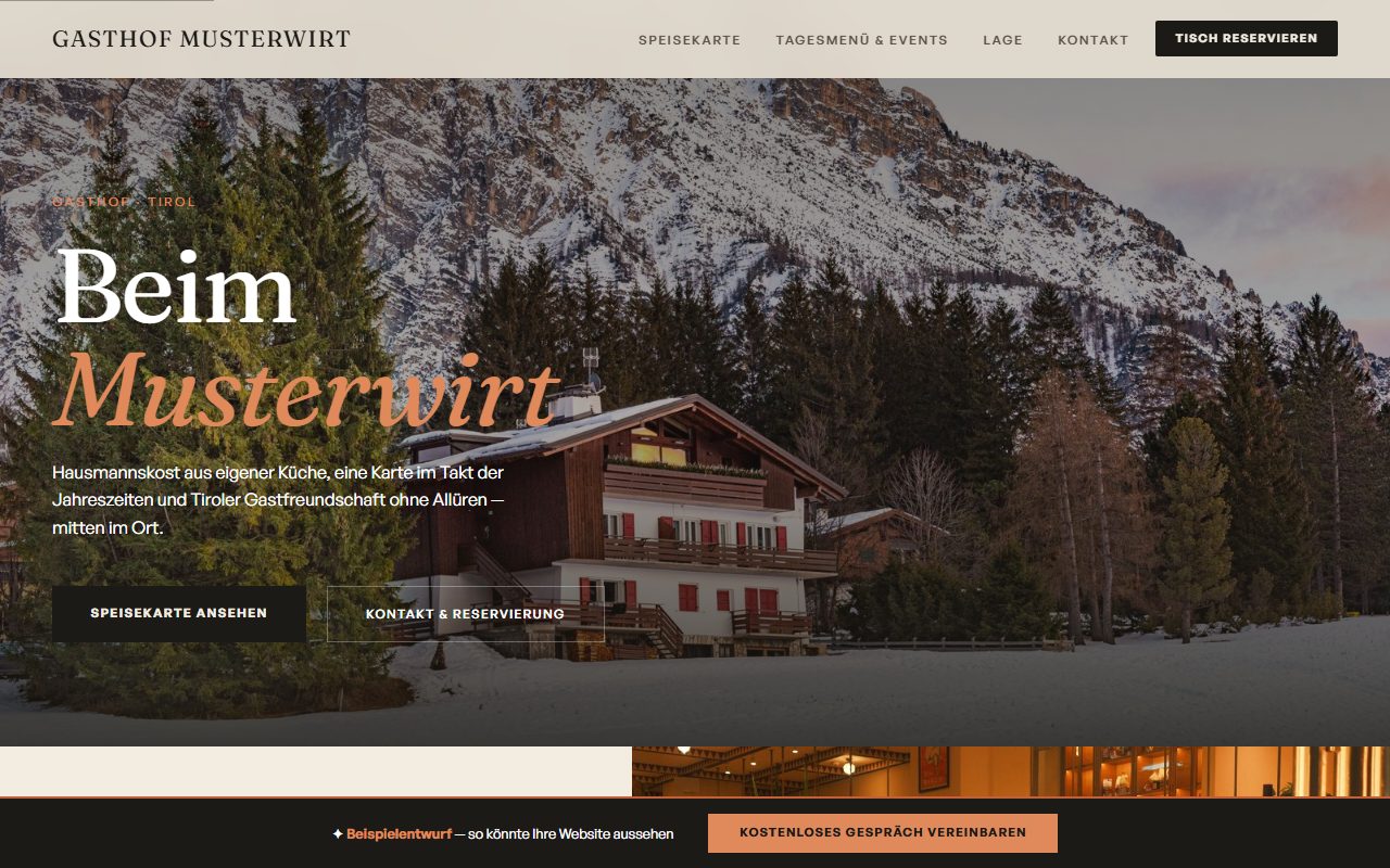Beispielentwurf einer Website — Gasthof & Restaurant · Tirol