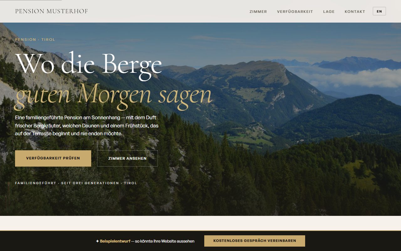 Beispielentwurf einer Website — Pension & Ferienwohnung · Tirol