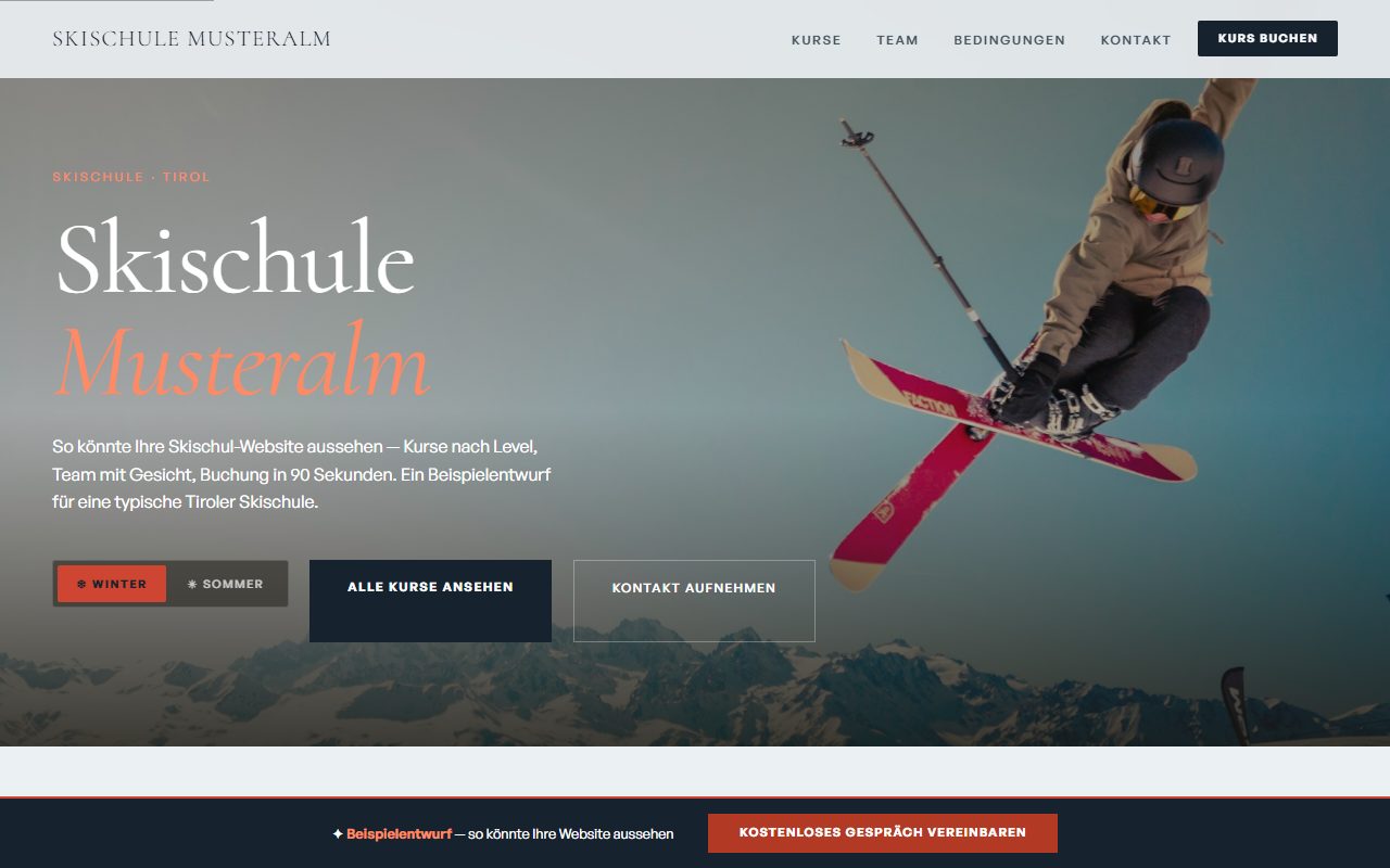 Beispielentwurf einer Website — Skischule & Bergsport · Tirol