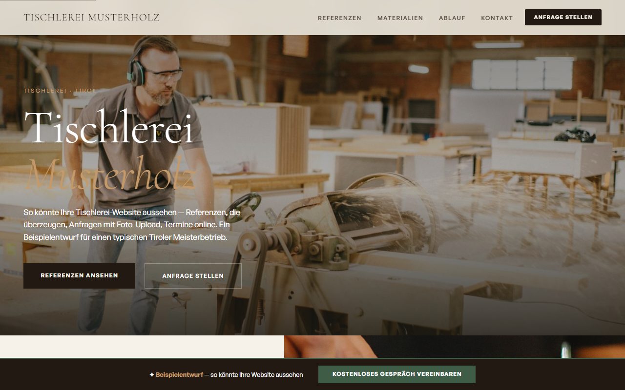 Beispielentwurf einer Website — Tischlerei & Handwerk · Tirol